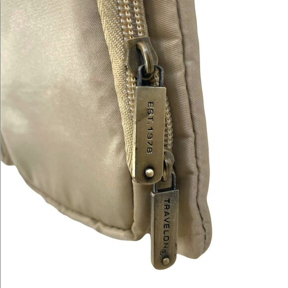 Travelon Tan Nylon Crossbody Bag Zipper Pockets - Picture 3 of 9